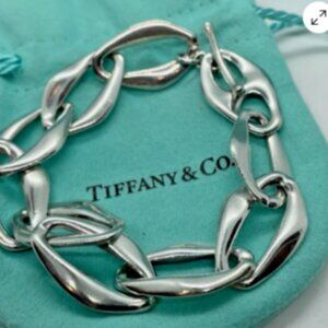 Tiffany & Co Peretti Aegean Link  Bracelet Toggle Silver Bangle Chain Box &Pouch